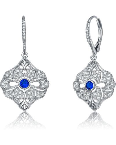 Genevive Jewelry Sterling Silver Sapphire Cubic Zirconia Wreath Drop Earrings - Blue