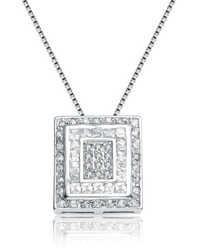 Genevive Jewelry Sterling Silver Cubic Zirconia Double Frame Necklace - White