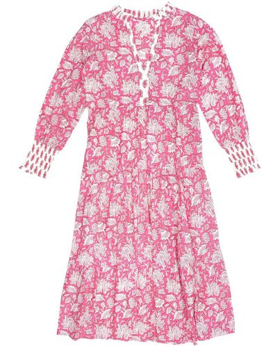 Inara Indian Cotton Peony Paisley Print Dress - Pink