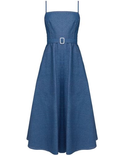 UNDRESS Matissa Denim Midi Dress With Retro Circle Skirt - Blue
