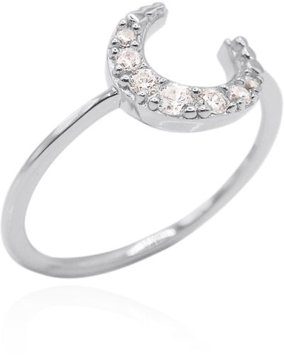 Luna Charles Isabel Crescent Moon Crystal Ring - White