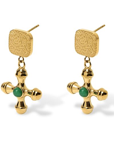Olivia Le Emerald Adalena Cross Charm Earrings - Metallic