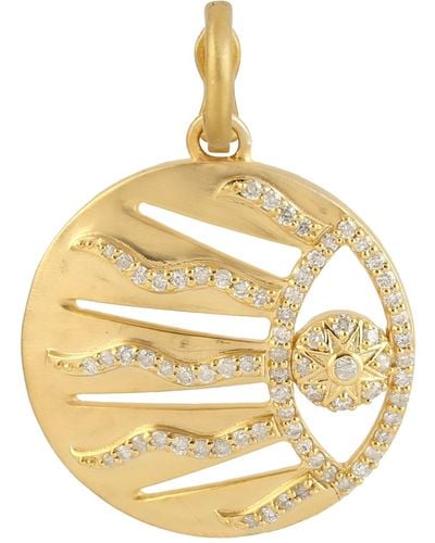 Artisan Diamond 14k Yellow Sun Burst Pendant Handmade Elegant Look - Metallic