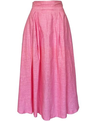 Haris Cotton Maxi Balloon Linen Skirt - Pink