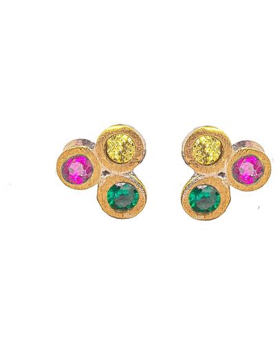 Lily Flo Jewellery Get Funky Trio Diamond, Emerald, Ruby Or Pink, Yellow Or Blue Sapphire Stud Earrings - White