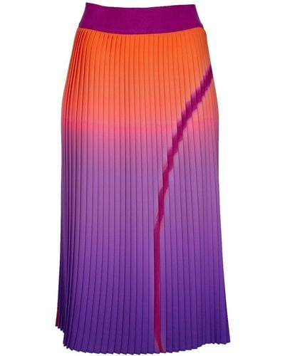 Lalipop Design Midi Pleated Skirt With Ombre Abstract Print - Purple