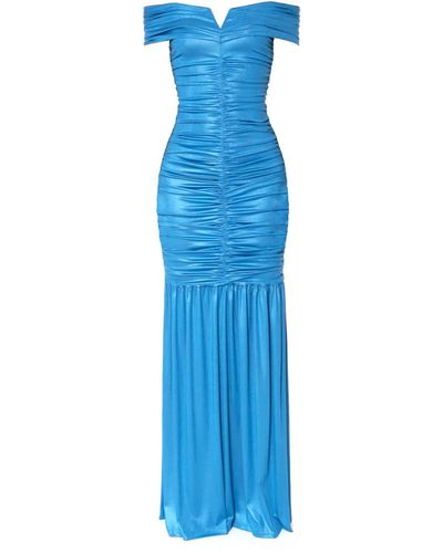 AGGI Elisabeth Aster Strapless Maxi Dress With Draped Pleats - Blue