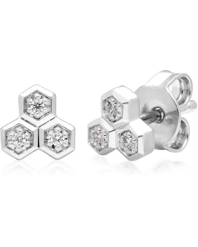 Gemondo Diamond Geometric Trilogy Stud Earrings In Gold - White