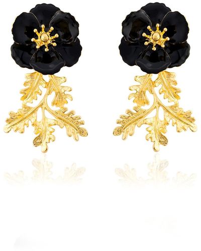 Milou Jewelry Leafy Blossom Flower Earrings - Black