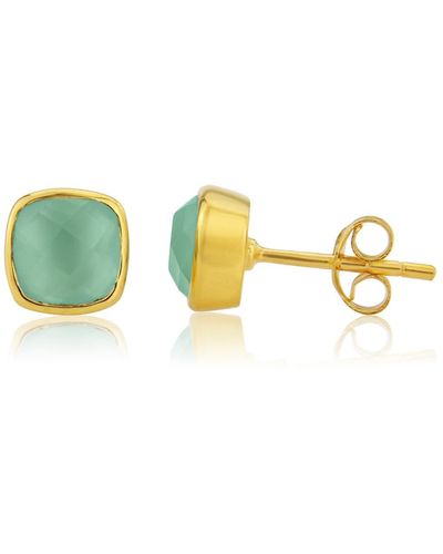 Auree Brooklyn Gold & Aqua Chalcedony Cushion Stud Earrings - Yellow