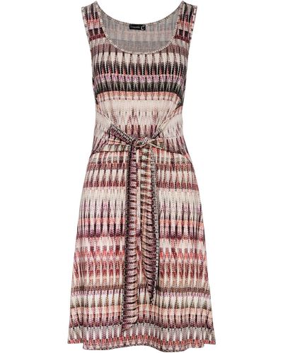 Conquista Patterned Sleeveless Dress With Tie Waist - Pink