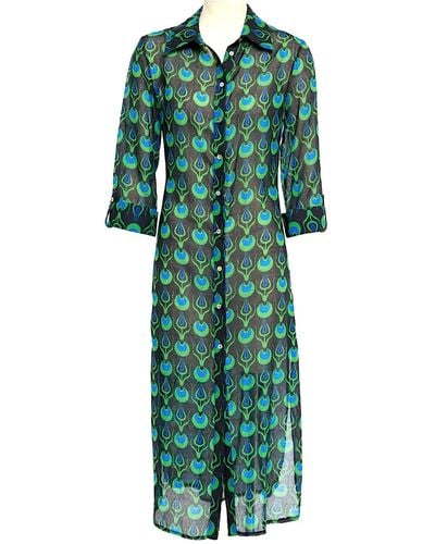 N'Onat Linda Long Shirt Dress With Tulip Design In - Green
