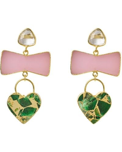 YAA YAA LONDON Molten Heart Earrings Green Pink