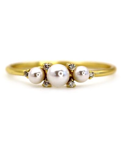 VicStoneNYC Fine Jewelry Natural Pearl And Diamond Yellow Ring - Metallic