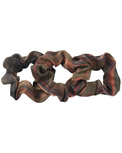 Soft Strokes Silk Pure Mulberry Silk French Scrunchie, Tea Silk, Set Of Three In Mountains And Rivers - Brown