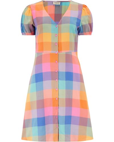 Sugarhill Miranda Tea Dress Multi, Rainbow Check - Blue