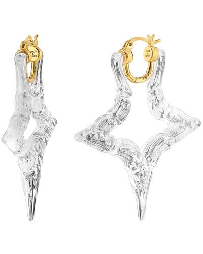 Gold & Honey Star Bamboo Lucite Hoop Earrings In Clear - Metallic