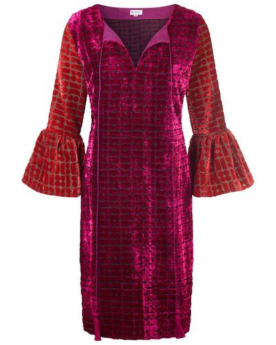 At Last Belle Silk Velvet Dress Graphic - Red