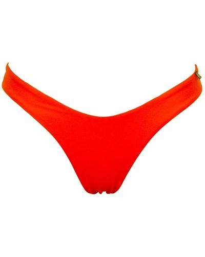 Free Society Ava High Leg Bikini Bottom In Orange - Red