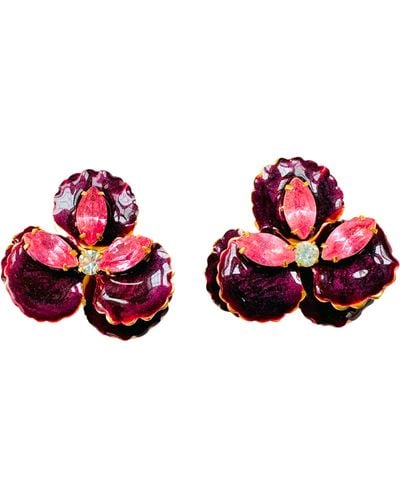 The Pink Reef Plum Pansy Stud - Red