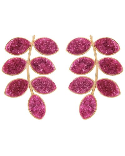 Lavani Jewels Fuchsia Pink Statement Leaf Earrings