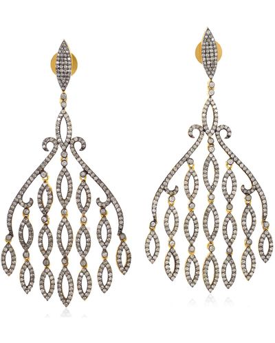Artisan Natural Diamond 18k Gold 925 Sterling Silver Chandelier Earrings Jewelry - Metallic