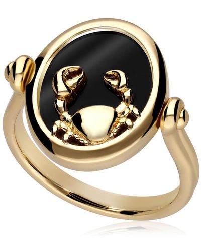 Gemondo Zodiac Cancer Flip Ring In Gold Plated Silver - Black