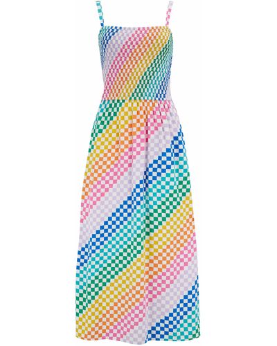 Sugarhill Christabel Sundress Multi, Rainbow Checkerboard - Blue