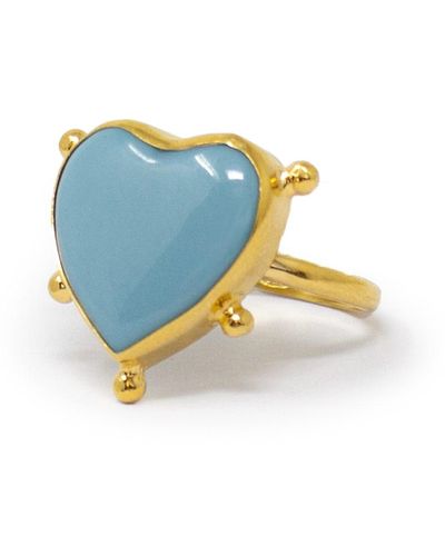Vintouch Italy Happy Heart Sky Blue Porcelain Stacking Ring