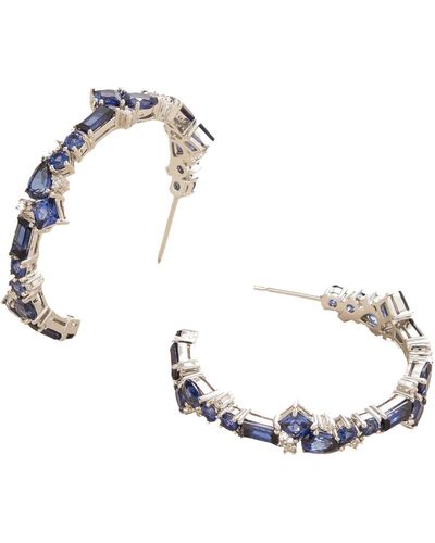 Juvetti Blue Sapphires & Diamonds Lanna Hoop White Gold Earrings - Metallic