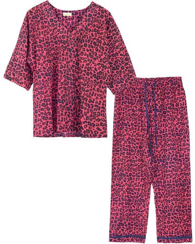 Inara Indian Cotton Pink Panther Print Pajama Set - Purple