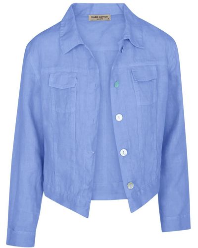 Haris Cotton Long Sleeved Linen Jacket - Blue