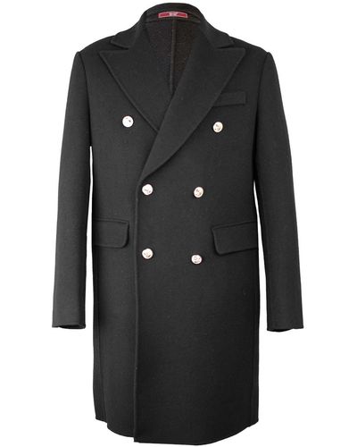 DAVID WEJ Signature Double Breasted Wool Overcoat – - Black