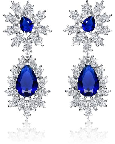 Genevive Jewelry Sterling Silver With White Gold Plated Sapphire Cubic Zirconia Drop Earrings - Blue