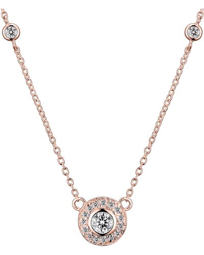 Genevive Jewelry Cubic Zirconia Sterling Silver Rose Plated Round Bezel Set Necklace - Metallic