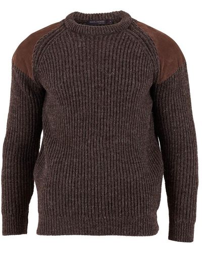 Paul James Knitwear Chunky British Wool Hardy Ribbed Shooting Sweater - Brown