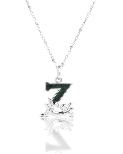 Kasun Solid Z Initial Necklace With Green Marble - White