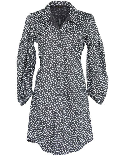 Le Réussi Italian Cotton Shirt Dress With Oversized Sleeves In Floral - Blue
