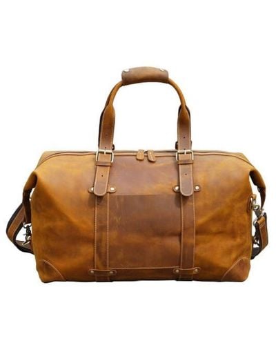 Touri Genuine Leather Weekend Bag With Straps Detail - Brown