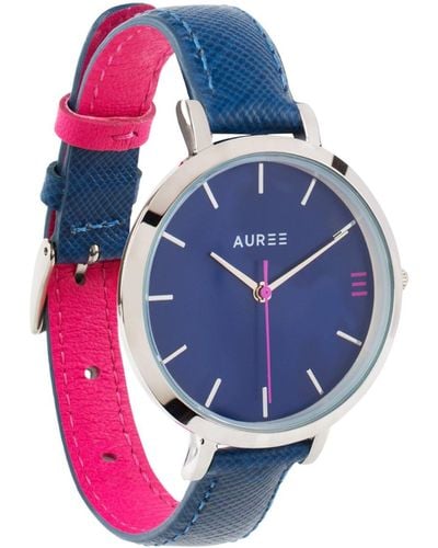 Auree Montmartre Silver Watch With Royal Blue & Hot Pink Leather Strap - Metallic