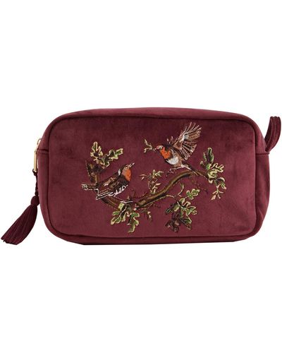 Fable England Fable Robin Love Embroide Pouch Currant Velvet - Red