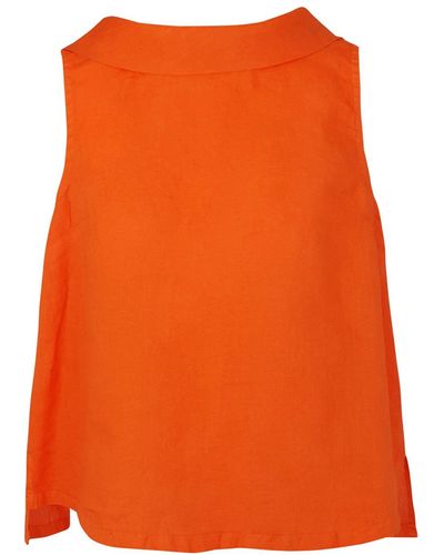 Haris Cotton Boat Neckline Sleeveless Linen Top With Deep V Back - Orange