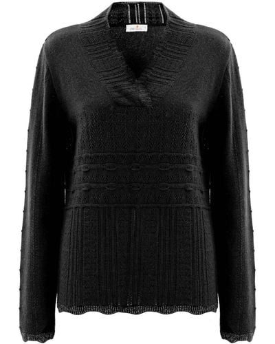 Peraluna Cashmere Blend Shawl Collar Openwork Knitwear Pullover - Black