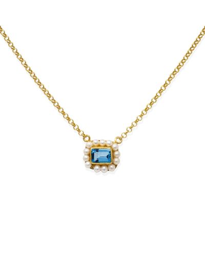 Vintouch Italy Luccichio Sky Blue Topaz And Pearl Necklace - Metallic