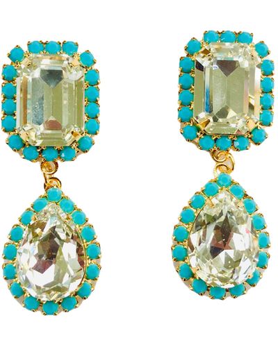 The Pink Reef Jewel Drop In Crystal And Turquoise - Green