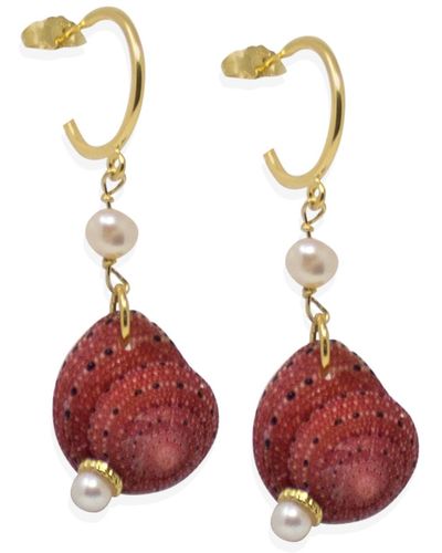 Vintouch Italy Zanzibar Shell Hoop Earrings - Red