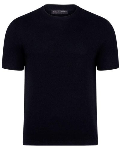 Paul James Knitwear Mens Ultra-fine Cotton Hugo Knitted T-shirt - Blue