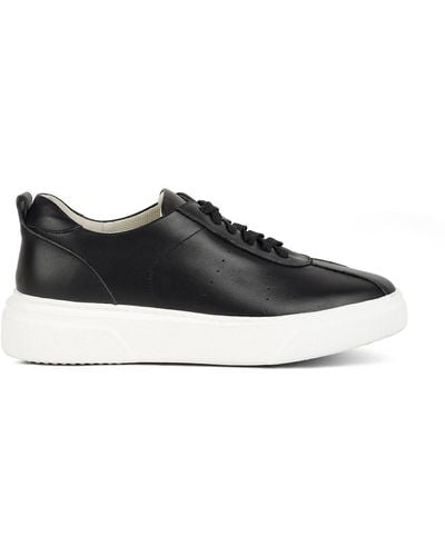 Rag & Co Magull Solid Lace Up Leather Trainers In - Black