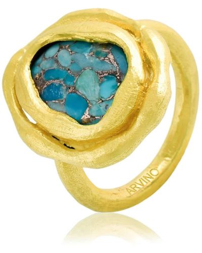 Arvino Chunky Copper Turquoise Ring - Metallic