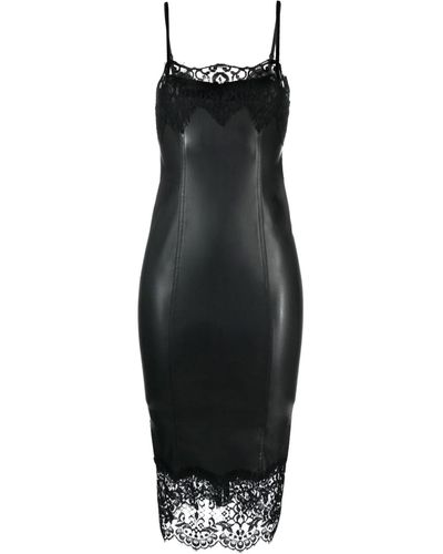 Nissa Lace-trimmed Faux Leather Dress - Black
